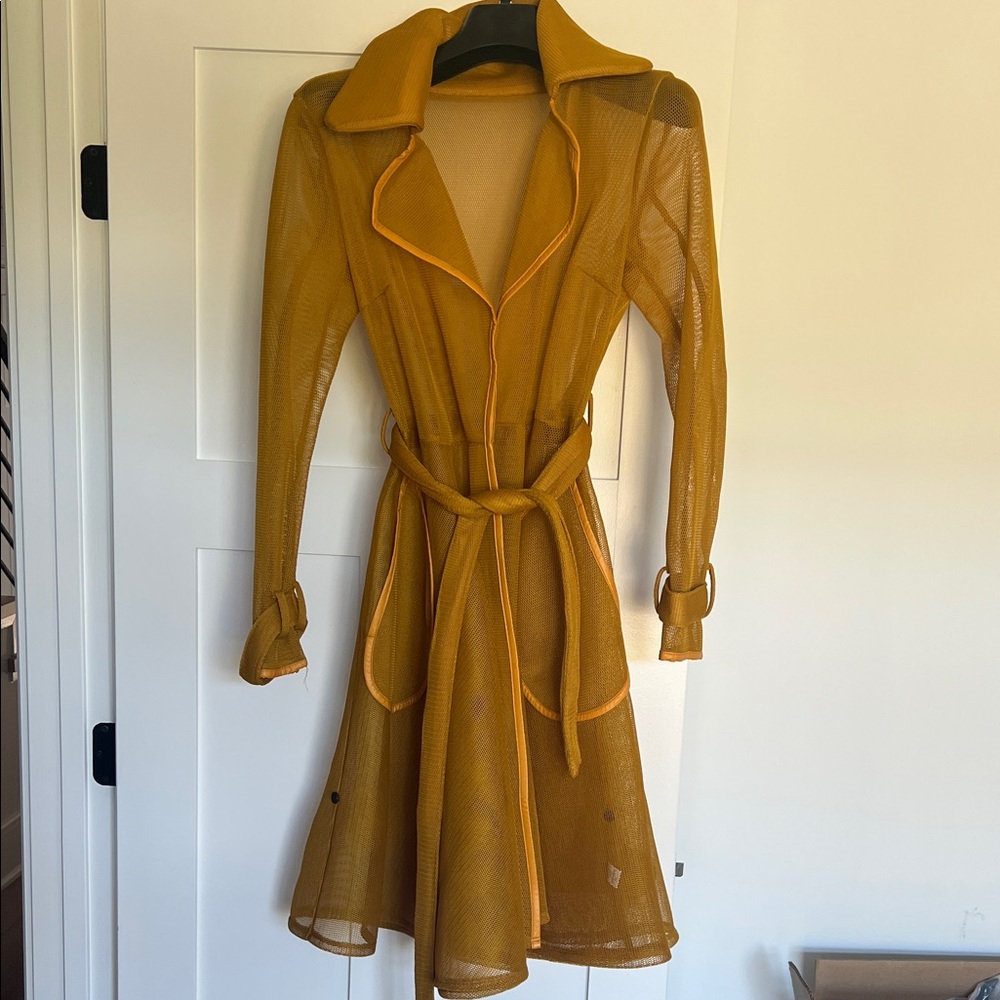 Chic Mustard Mesh Trench Coat for Women